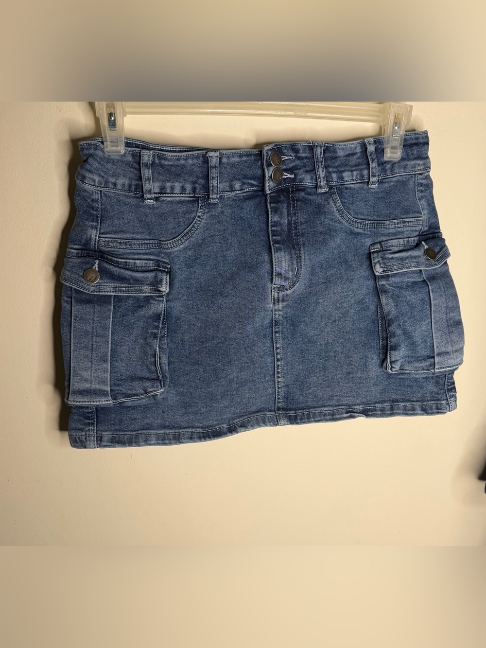 Classic Blue Denim Mini Skirt with Cargo Pockets